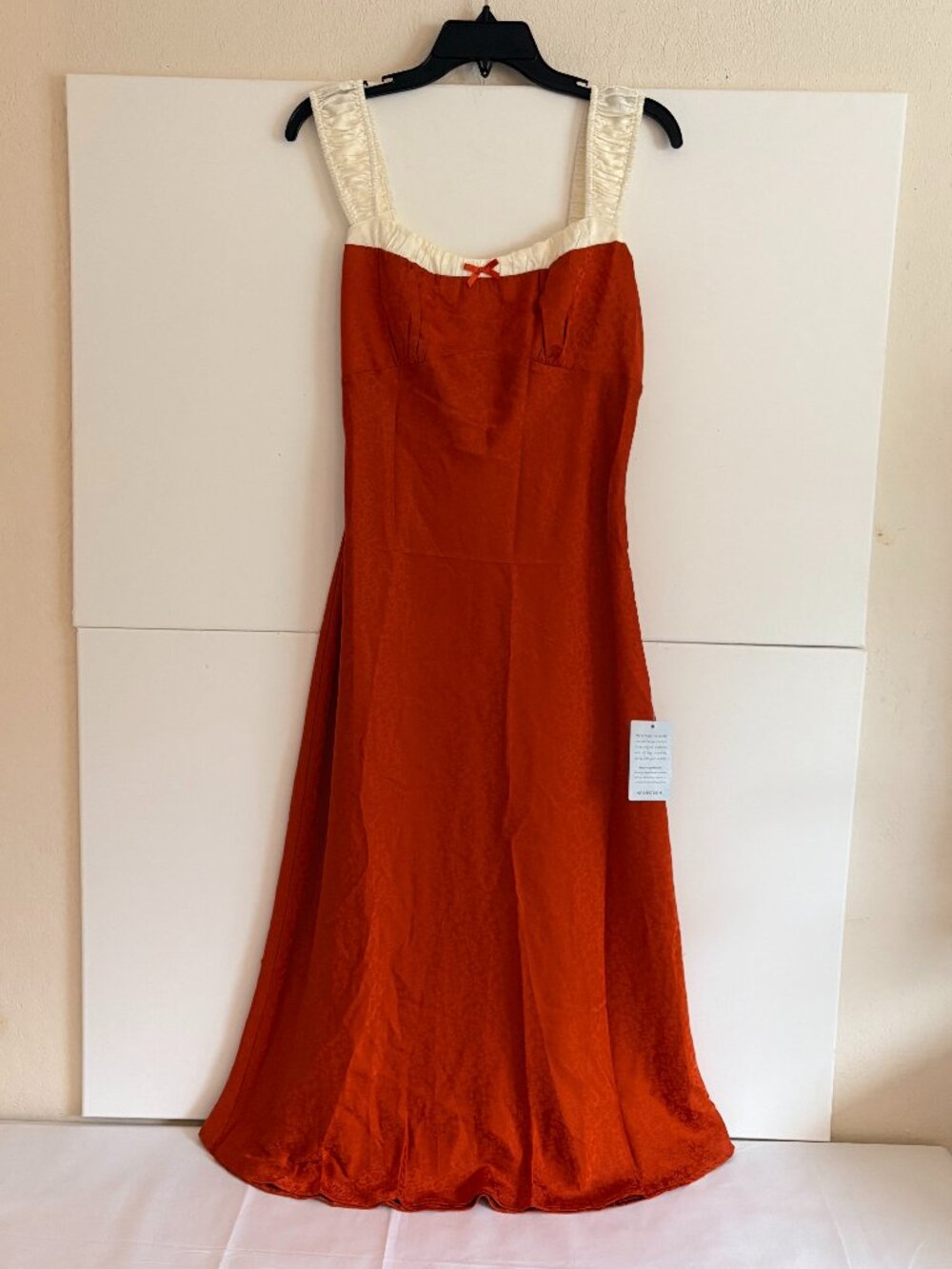 Lush Woman Orange/Cream Light Weight Midi Slip Dress Size L (Small - Medium Fit)